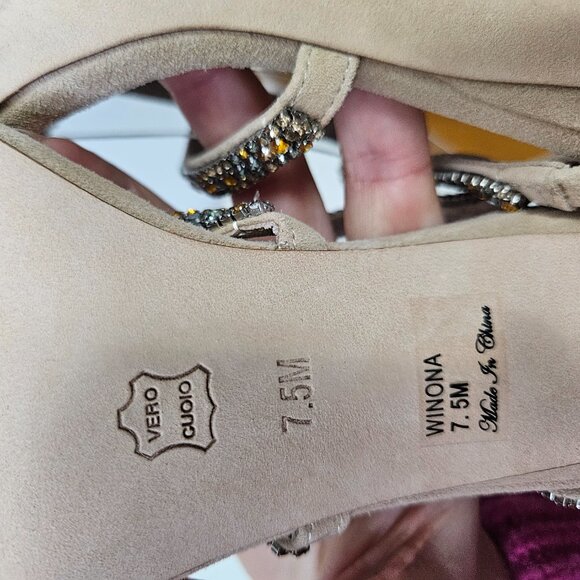 NEW Donald Pliner Winona Strappy Sandals 7.5 Crystals Stiletto Heels Nude - Picture 12 of 12